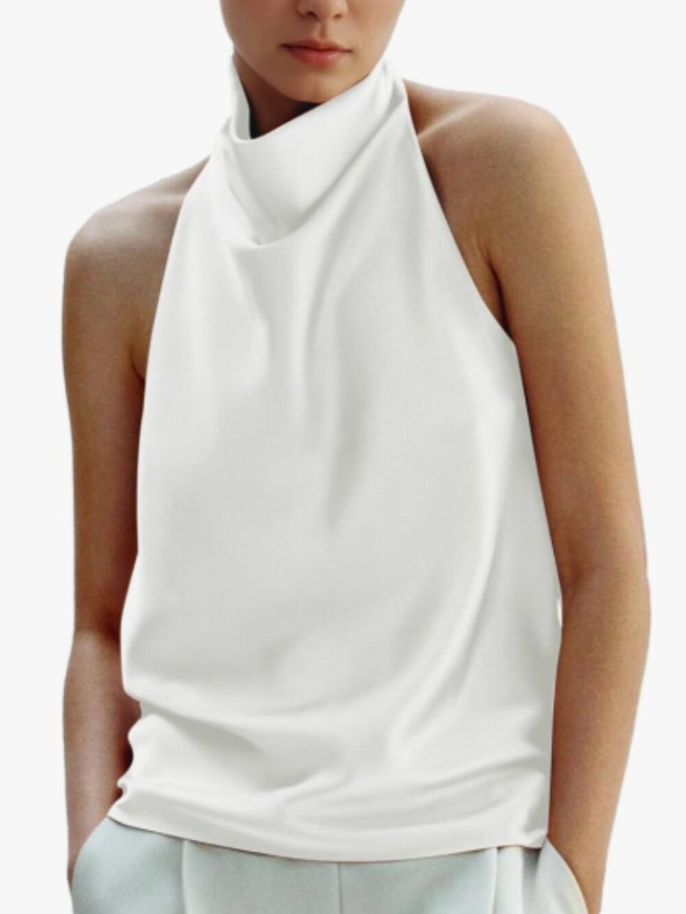NWOT Satin Halter Top - White, Medium
